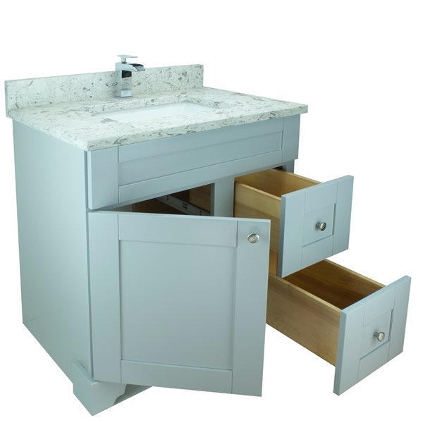 Meuble-lavabo simple Bold Damian de Lukx gris de 36 po avec comptoir en quartz blanc