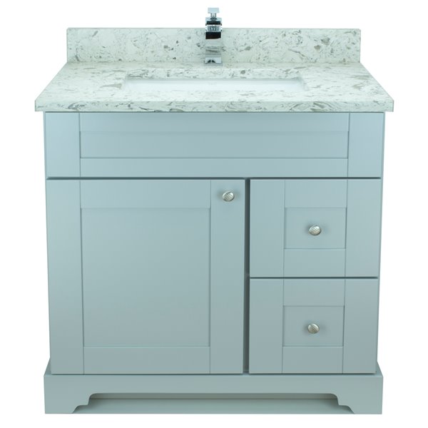 Meuble-lavabo simple Bold Damian de Lukx gris de 36 po avec comptoir en quartz blanc