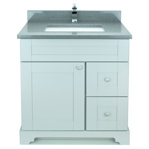 Vanitée avec comptoir en Quartz Bold Damian de Lukx®, tiroir à droite, 30 po, gris