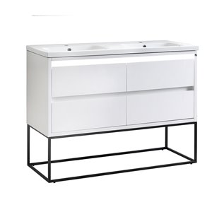 Vanité avec comptoir en céramique Modo Alex de Lukx®, pattes carrées noir mat, 48-po, blanc