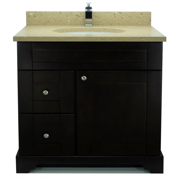 Lukx Bold Damian 36-in Espresso Single Sink Bathroom Vanity with Royal Brown Quartz Top