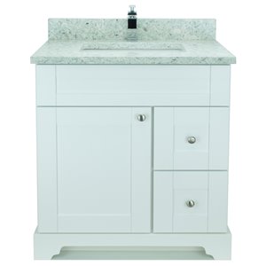 Vanitée avec comptoir en Quartz countertopaze Bold Damian de Lukx®, tiroir à droite, 36 po, blanc
