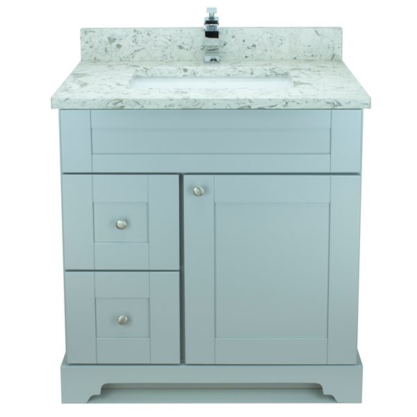 Lukx Bold Damian 30-in Grey Single Sink Bathroom Vanity with Milky Way Quartz Top