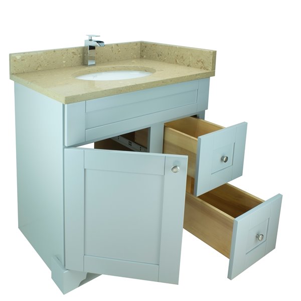 Meuble-lavabo simple gris de 30 po Bold Damian par Lukx avec comptoir brun royal en quartz