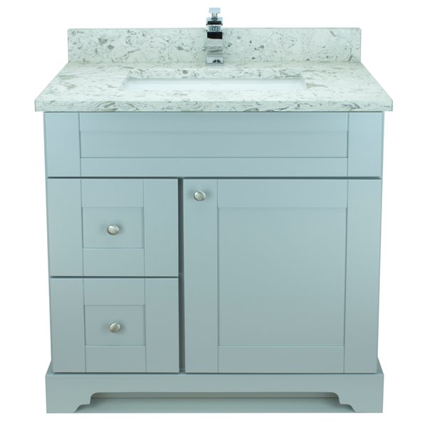 Lukx Bold Damian 36-in Grey Single Sink Bathroom Vanity with Milky Way Quartz Top