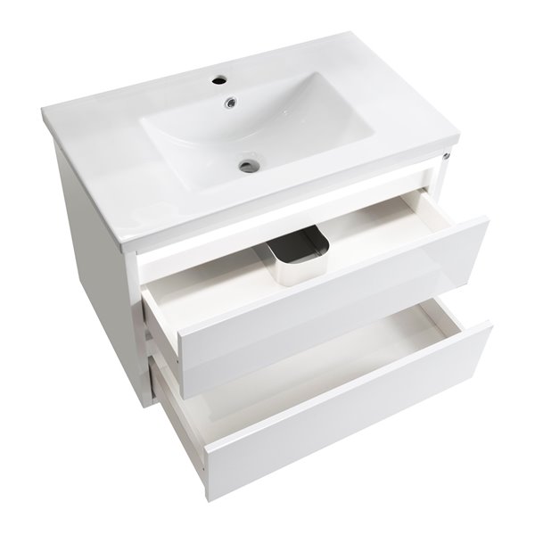 Lukx Modo Alex 32-in Gloss White Single Sink Bathroom Vanity with White Ceramic Top