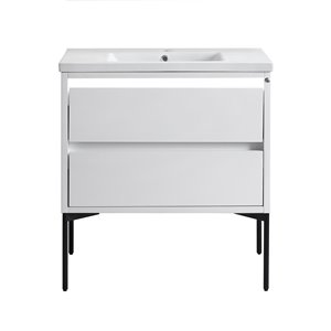 Lukx Modo Alex 32-in Gloss White Single Sink Bathroom Vanity with White Ceramic Top