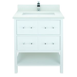 Meuble-lavabo avec dessus en Quartz blanc satiné Bold Gemma de Lukx®, 30-po, blanc