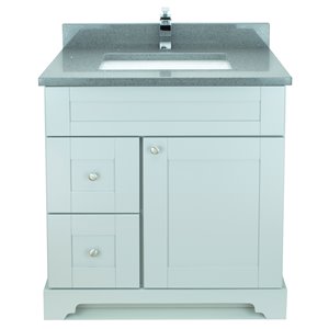 Vanitée avec comptoir en Quartz Bold Damian de Lukx®, tiroir à gauche, 30 po, gris