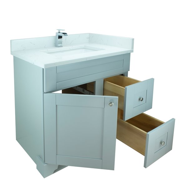 Meuble-lavabo simple Bold Damian par Lukx gris de 36 po avec comptoir en quartz de Carrare