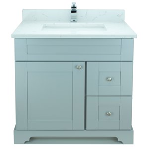 Meuble-lavabo simple Bold Damian par Lukx gris de 36 po avec comptoir en quartz de Carrare