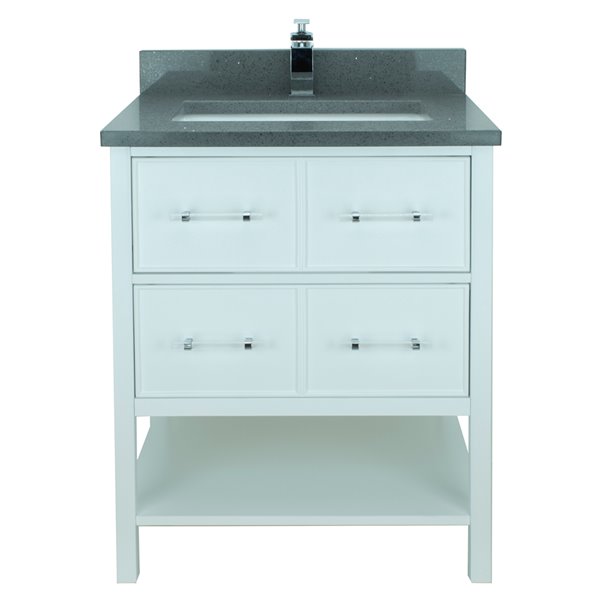 Lukx Bold Gemma 30-in White Single Sink Bathroom Vanity with Crystal Grey Quartz Top