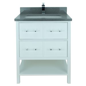 Lukx Bold Gemma 30-in White Single Sink Bathroom Vanity with Crystal Grey Quartz Top