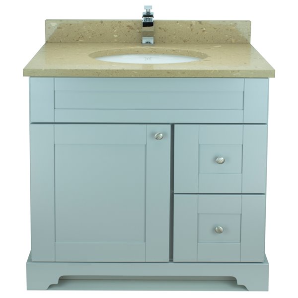 Lukx® Bold Damian Vanity With Royal Brown Quartz countertop - Right Side Drawer - 36-in - Grey