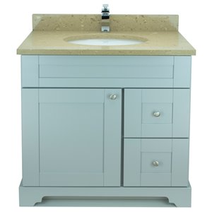 Lukx® Bold Damian Vanity With Royal Brown Quartz countertop - Right Side Drawer - 36-in - Grey