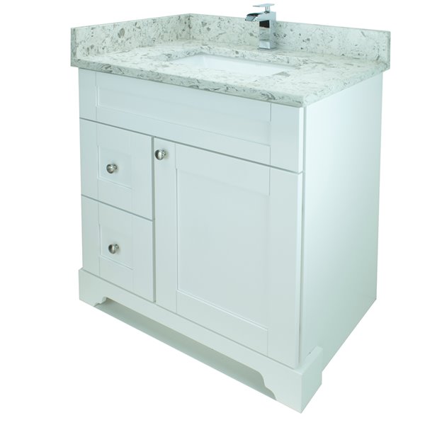 Meuble-lavabo simple Bold Damian par Lukx blanc de 30 po avec comptoir en quartz blanc