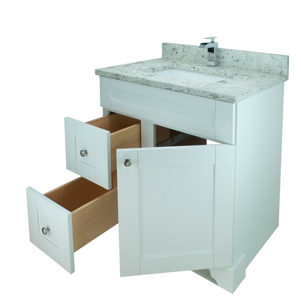 Meuble-lavabo simple Bold Damian par Lukx blanc de 30 po avec comptoir en quartz blanc