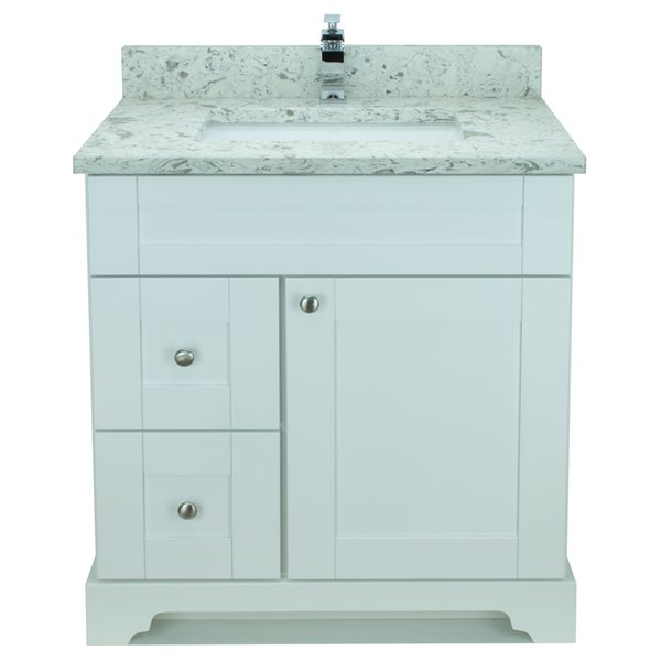 Lukx Bold Damian White 30-in Single Sink Bathroom Vanity with White Quartz Top