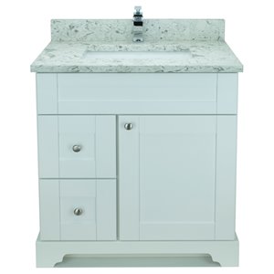 Lukx Bold Damian White 30-in Single Sink Bathroom Vanity with White Quartz Top