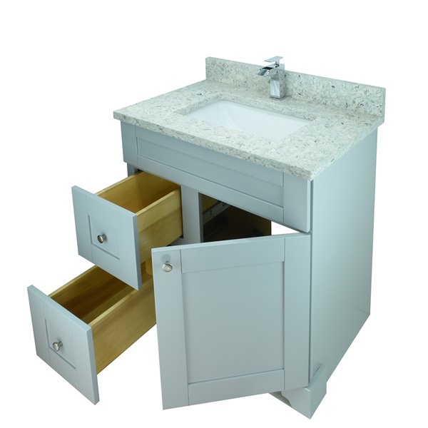 LUKX Bold Damian 24-in Grey Single Sink Bathroom Vanity with Topaz White Quartz Top