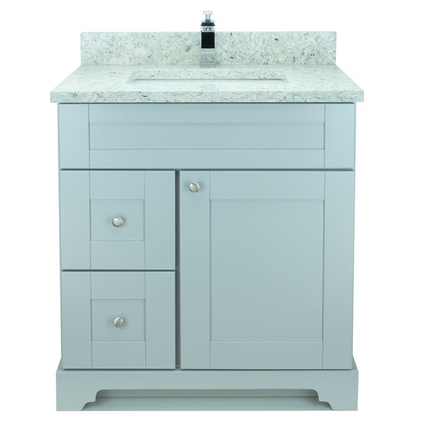 Meuble-lavabo simple gris Bold Damian par LUKX de 24 po avec comptoir en quartz blanc topaze