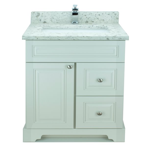 LUKX Bold Damian 31-in Antique White Single Sink Bathroom Vanity with Milky Way Quartz Top