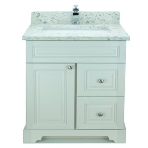 Meuble-lavabo simple blanc antique Bold Damian par LUKX de 31 po avec comptoir en quartz blanc voie lactée