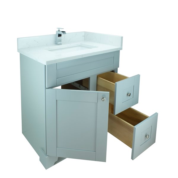 Meuble-lavabo simple gris Bold Damian par LUKX de 24 po avec comptoir en quartz blanc de Carrare