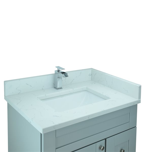 Meuble-lavabo simple gris Bold Damian par LUKX de 24 po avec comptoir en quartz blanc de Carrare