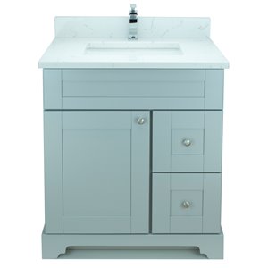 LUKX Bold Damian 24-in Grey Single Sink Bathroom Vanity with Carrara White Quartz Top