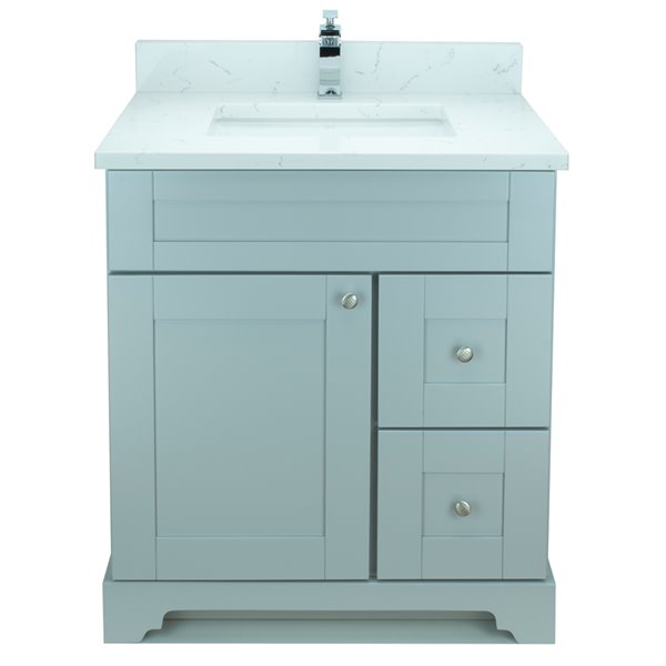 Meuble-lavabo simple gris Bold Damian par LUKX de 24 po avec comptoir en quartz blanc de Carrare