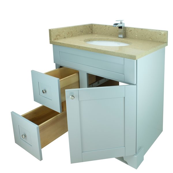 Meuble-lavabo simple gris Bold Damian par LUKX de 31 po avec comptoir de quartz brun royal