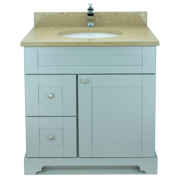 Meuble-lavabo simple gris Bold Damian par LUKX de 31 po avec comptoir de quartz brun royal