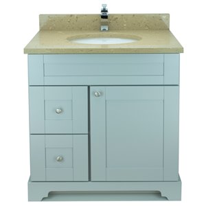 Meuble-lavabo simple gris Bold Damian par LUKX de 31 po avec comptoir de quartz brun royal