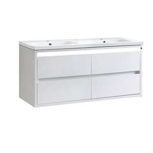 Meuble-lavabo double blanc lustré Modo Alex par LUKX de 48 po avec comptoir en céramique