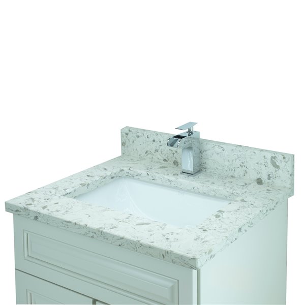 LUKX Bold Damian 31-in Antique White Single Sink Freestanding Bathroom Vanity with Milky Way Quartz Top