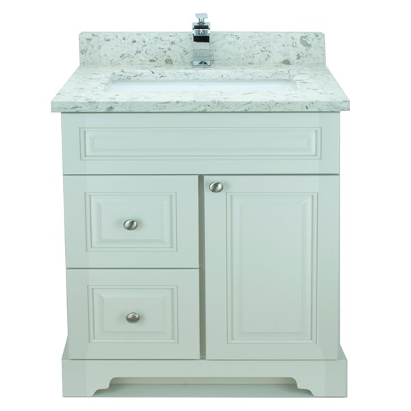 LUKX Bold Damian 31-in Antique White Single Sink Freestanding Bathroom Vanity with Milky Way Quartz Top