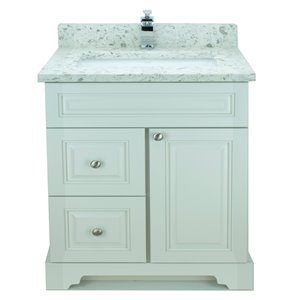 LUKX Bold Damian 31-in Antique White Single Sink Freestanding Bathroom Vanity with Milky Way Quartz Top