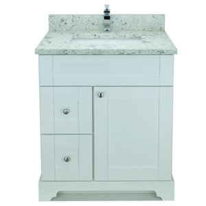 LUKX Bold Damian 24-in White Single Sink Freestanding Bathroom Vanity with Milky Way Quartz Top