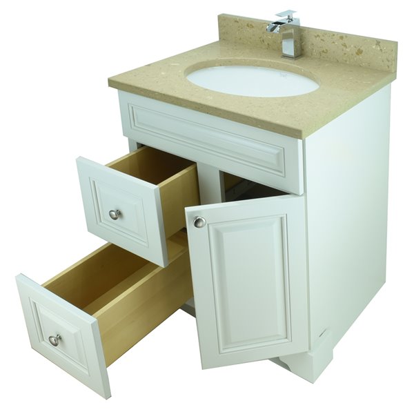 LUKX Bold Damian 31-in Antique White Single Sink Bathroom Vanity with Royal Brown Quartz Top