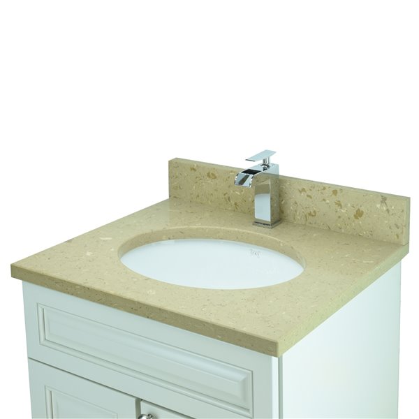 LUKX Bold Damian 31-in Antique White Single Sink Bathroom Vanity with Royal Brown Quartz Top