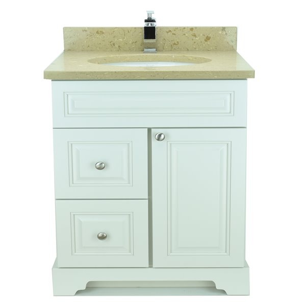 LUKX Bold Damian 31-in Antique White Single Sink Bathroom Vanity with Royal Brown Quartz Top