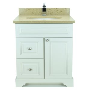 Meuble-lavabo simple blanc antique Bold Damian par LUKX de 31 po avec comptoir de quartz brun royal