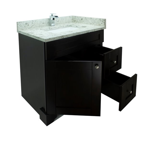 Meuble-lavabo simple espresso Bold Damian par LUKX de 30 po avec comptoir de quartz blanc voie lactée