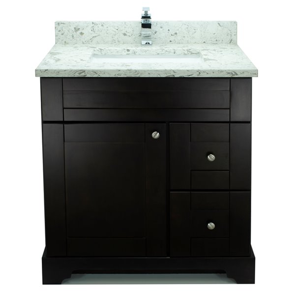 LUKX Bold Damian 30-in Espresso Single Sink Bathroom Vanity with Milky Way Quartz Top