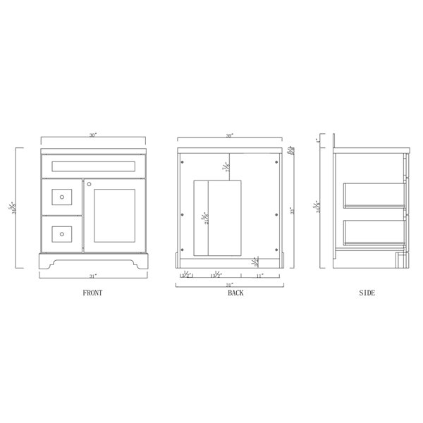 LUKX Bold Damian 30-in Antique White Bathroom Vanity Cabinet with Left-Side Drawers