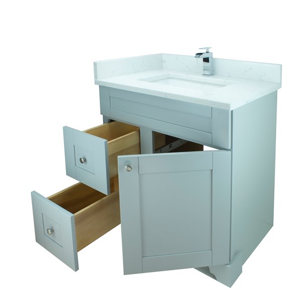 LUKX Bold Damian 31-in Grey Single Sink Bathroom Vanity with Carrara White Quartz Top