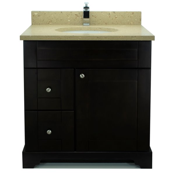 LUKX Bold Damian 31-in Espresso Single Sink Freestanding Bathroom Vanity with Brown Quartz Countertop