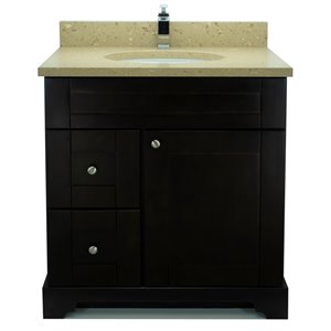 LUKX Bold Damian 31-in Espresso Single Sink Freestanding Bathroom Vanity with Brown Quartz Countertop