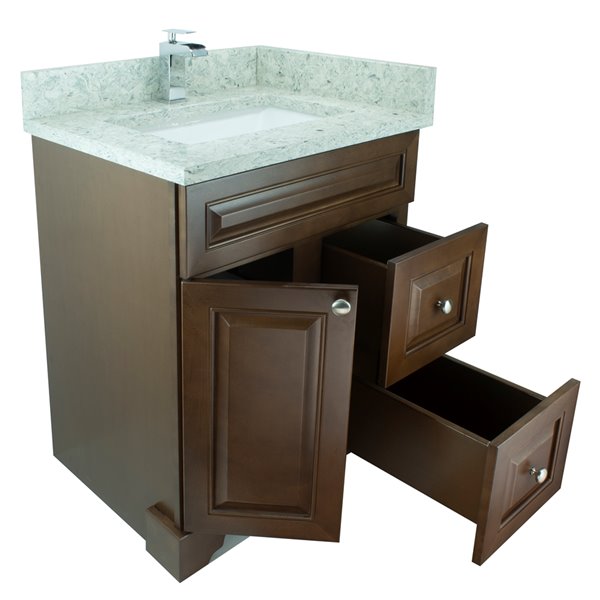 LUKX Bold Damian 24-in Brown Single Sink Bathroom Vanity with Topaz Quartz Countertop